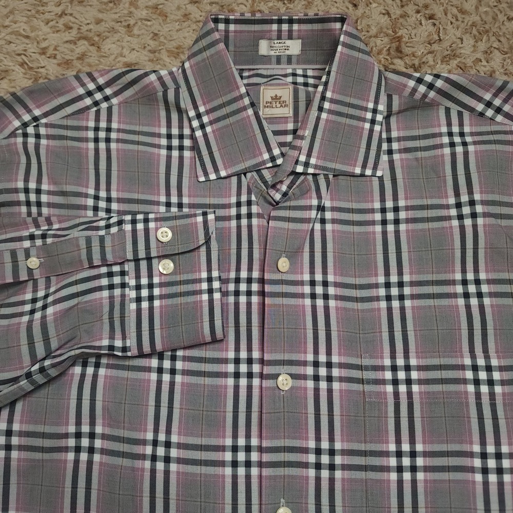 Peter Millar Black Pink Plaid Mens L Long Sleeve Button Up Casual Shirt